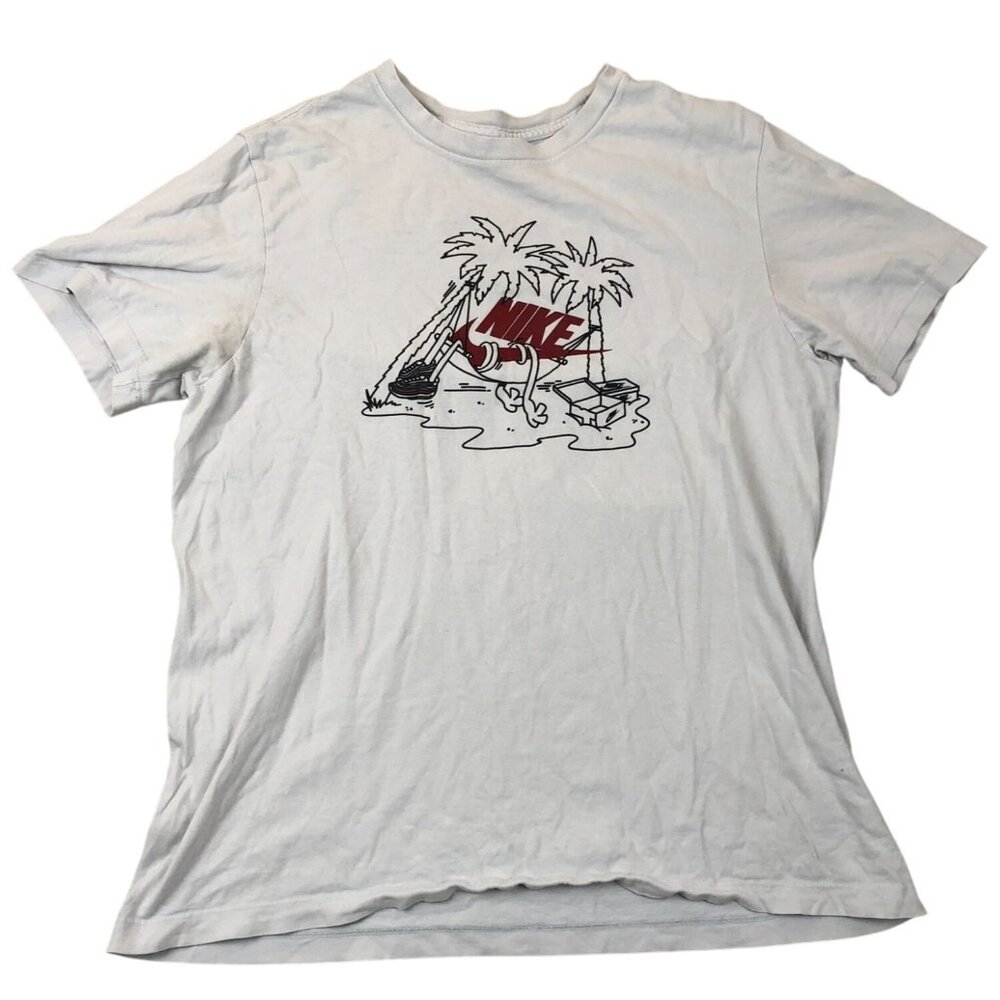 Nike Mens Beach Hammock T-Shirt Large White Short Sleeve Graphic Tee Casual